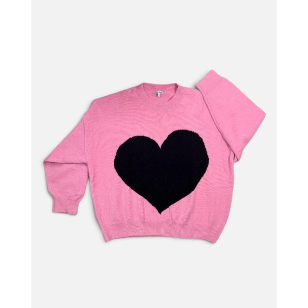 White Birch Pink Crewneck Oversized  Drop Shoulder Heart Sweater, NEW!